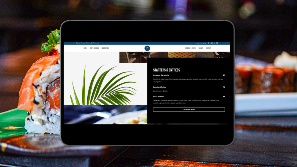 USVI restaurant website menu designed by Champ Digital